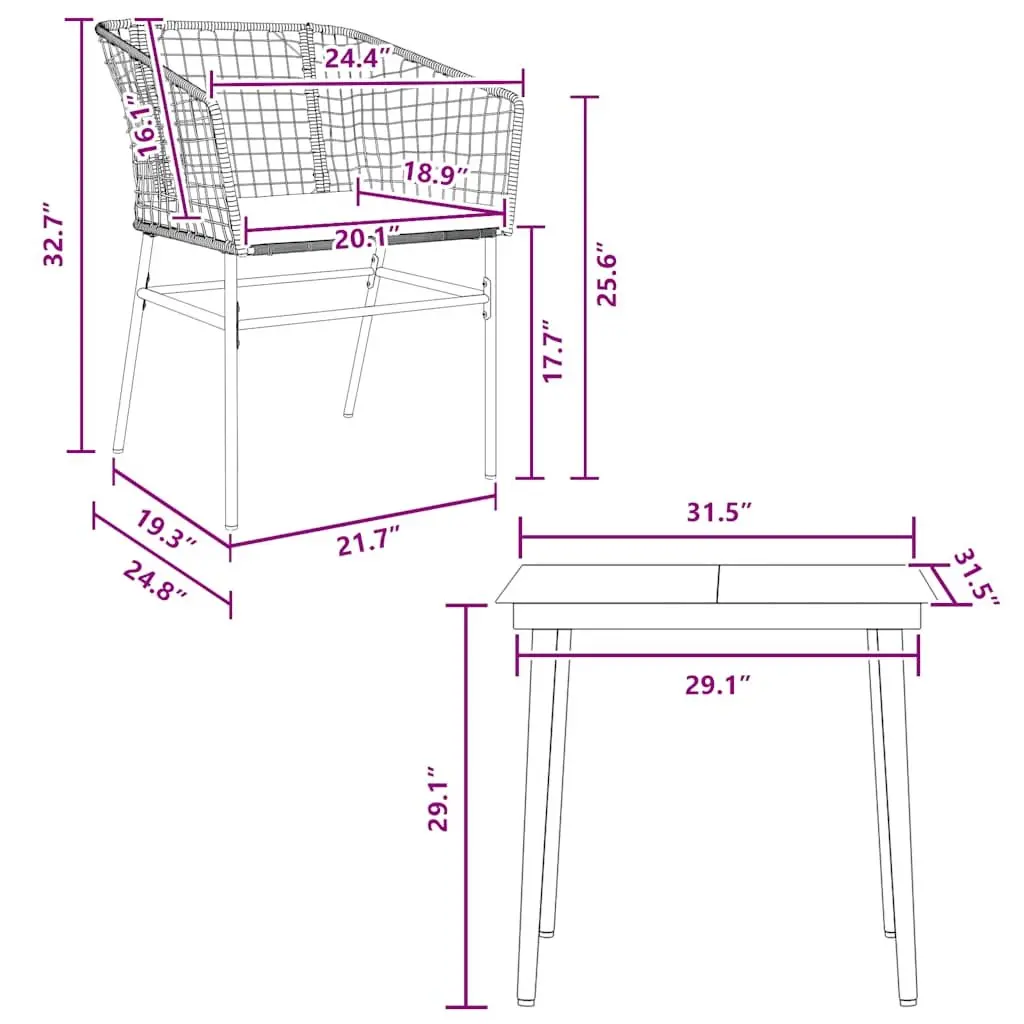 Garden Dining Set 3 Piece Outdoor Furniture Black Poly Rattan Glass Table Chair