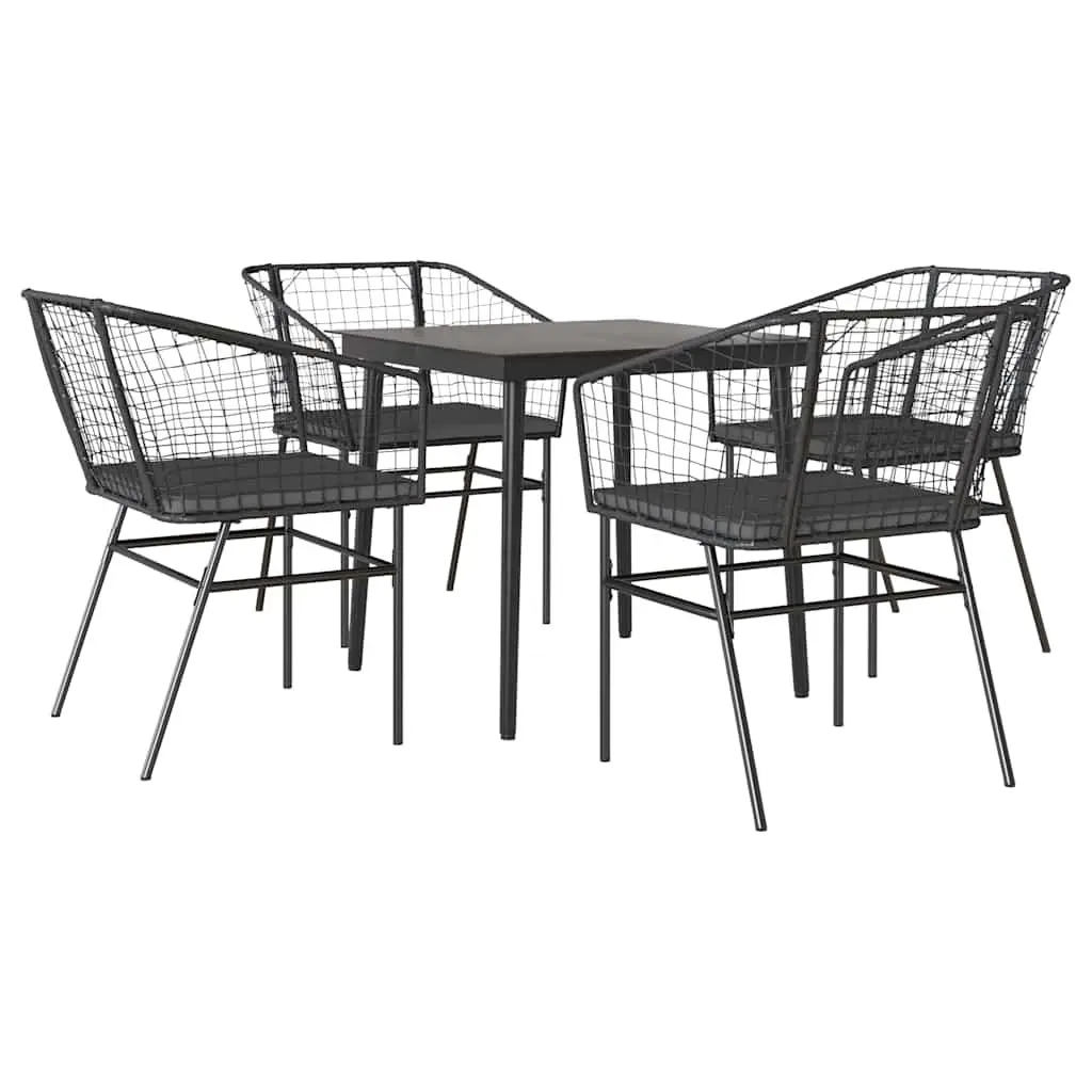 5 Piece Garden Dining Set Outdoor Patio Furniture Black Poly Rattan Glass Table