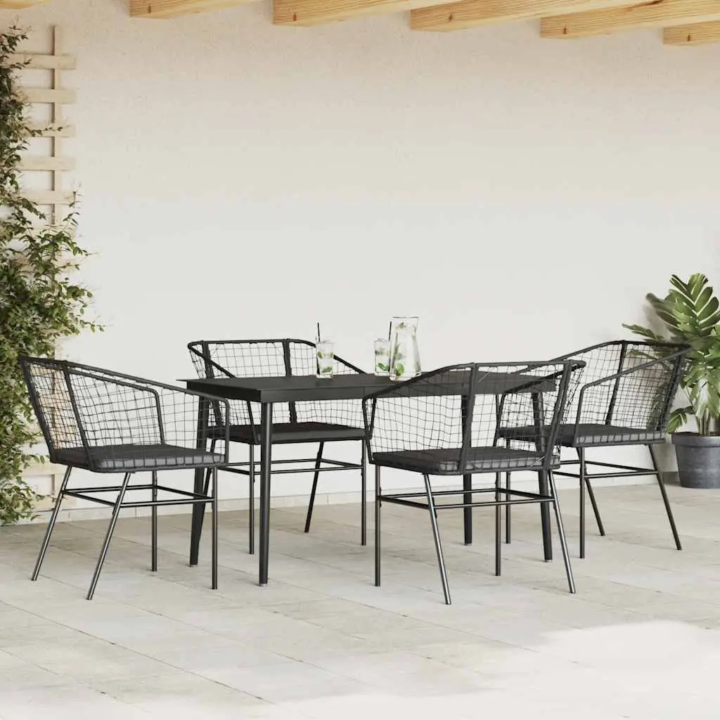 Garden Dining Set Black 5 Piece Outdoor Furniture Poly Rattan Glass Table Chair
