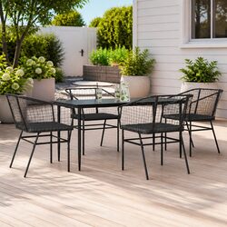 Compact 5 Piece Black Rattan Outdoor Dining Set