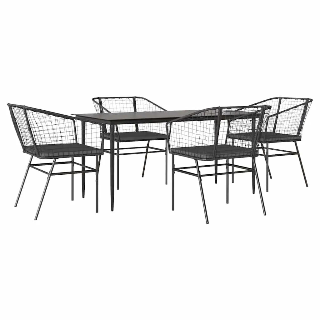 5 Piece Garden Dining Set Black PE Rattan Chairs Table Outdoor Furniture