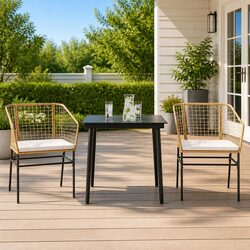 Compact 3 Piece Brown Rattan Dining Set for Your Patio