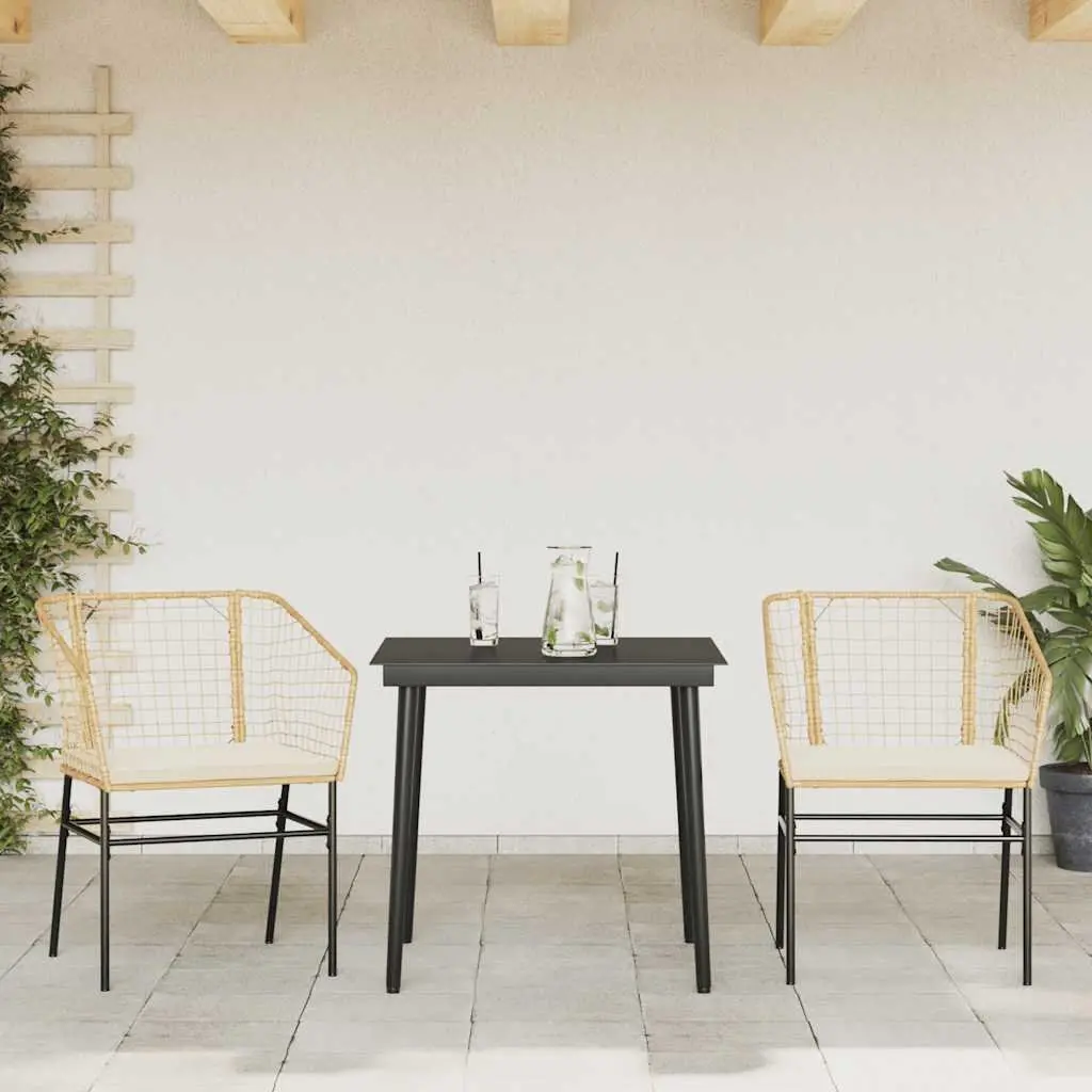 Garden Dining Set 3 Piece Brown Poly Rattan Patio Furniture with Glass Table
