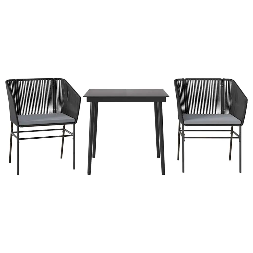 Garden Dining Set Black 3 Piece Outdoor Furniture Poly Rattan Glass Table Patio