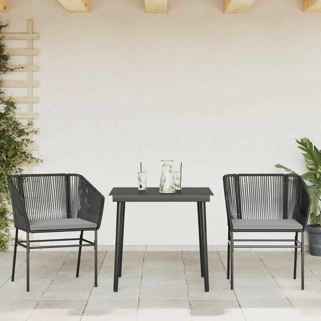Garden Dining Set Black 3 Piece Outdoor Furniture Poly Rattan Glass Table Patio