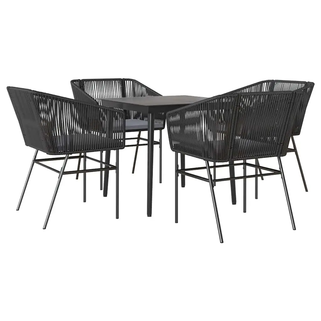 Garden Dining Set Black 5 Piece Outdoor Furniture Poly Rattan Glass Table Chairs