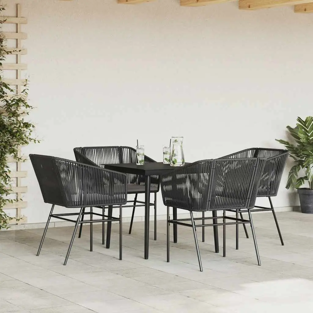 Garden Dining Set Black 5 Piece Outdoor Furniture Poly Rattan Glass Table Chairs