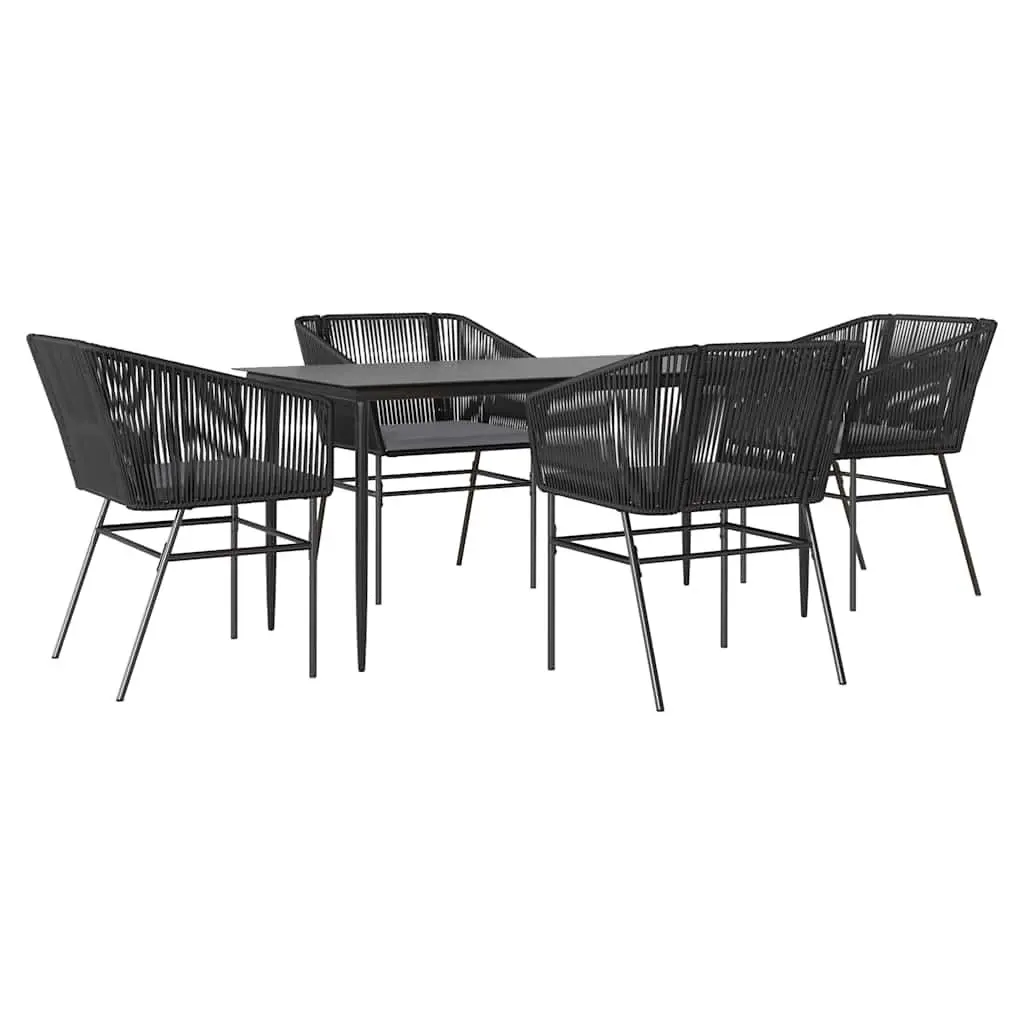 5 Piece Garden Dining Set Black Poly Rattan Glass Table Outdoor Furniture