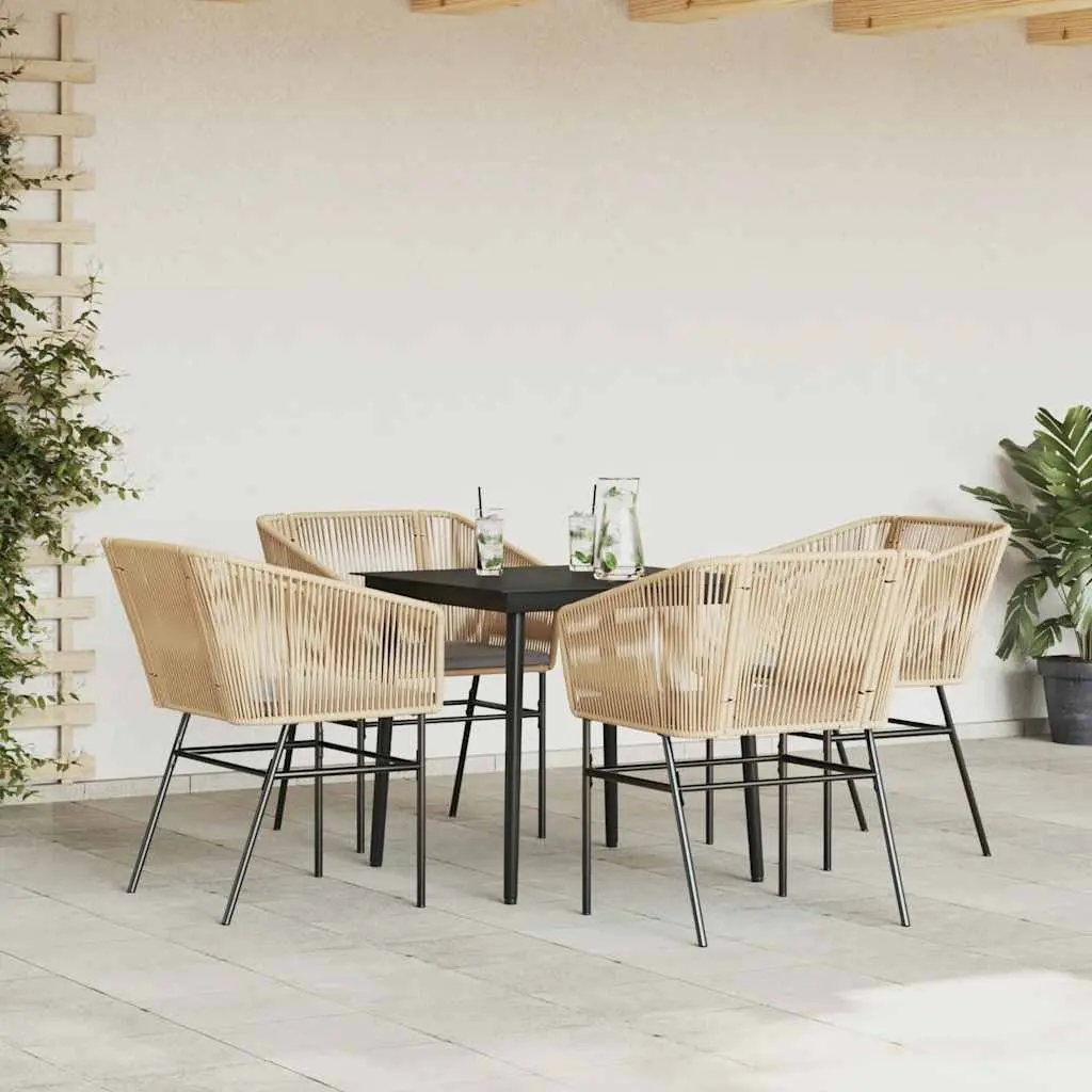 Garden Dining Set 5 Piece Brown Poly Rattan Patio Furniture with Glass Table
