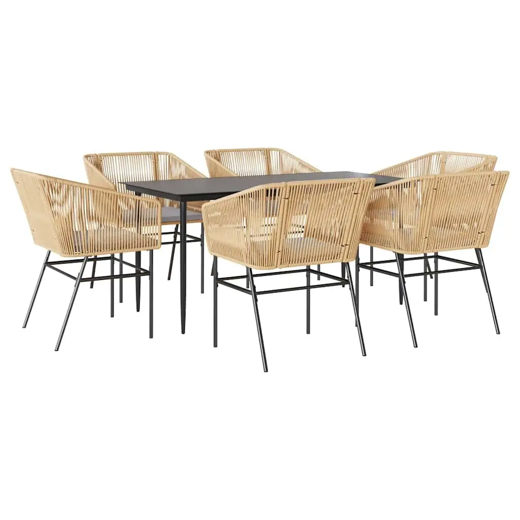 7 Piece Garden Dining Set Poly Rattan Glass Table Outdoor Furniture Brown