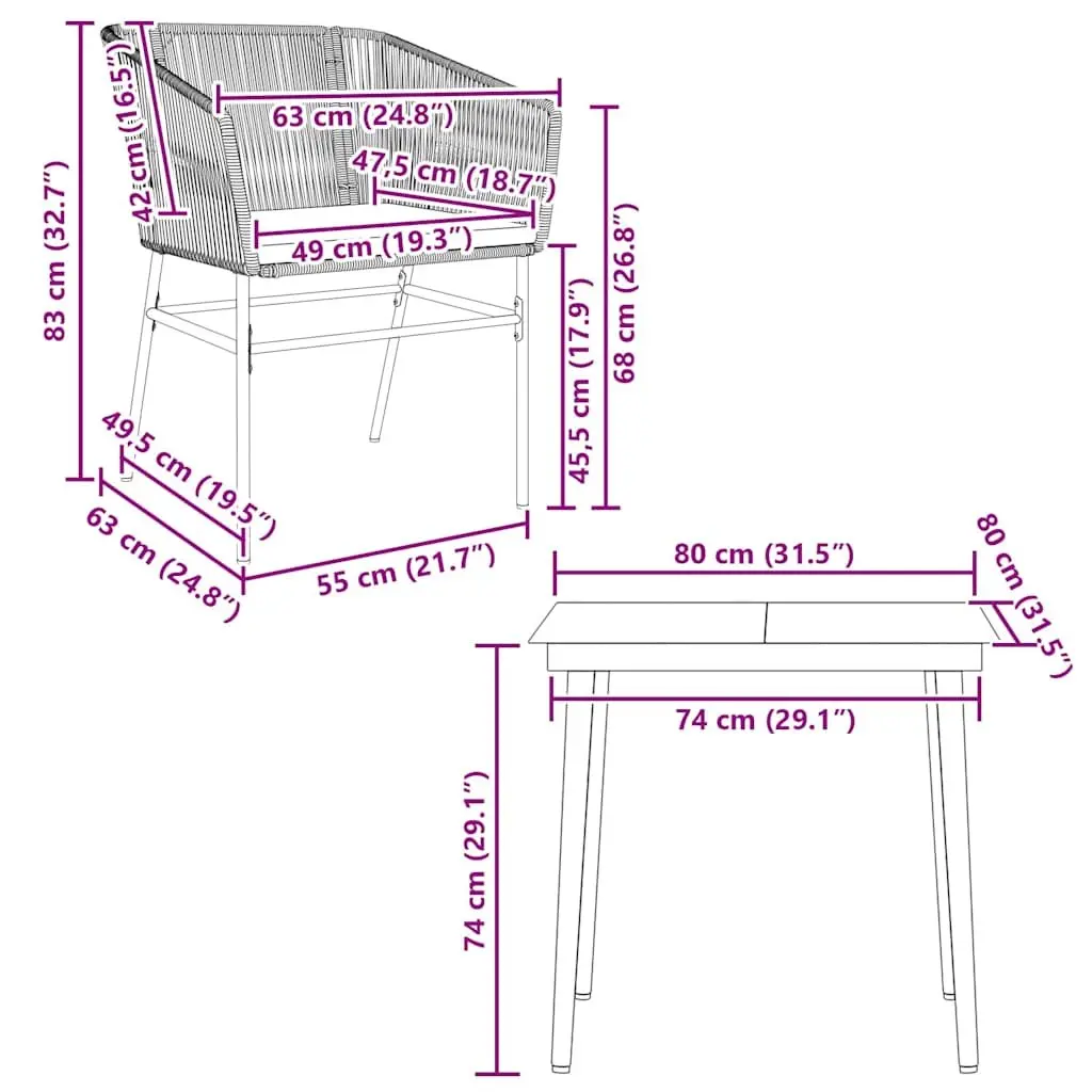 Grey Garden Dining Set for 2