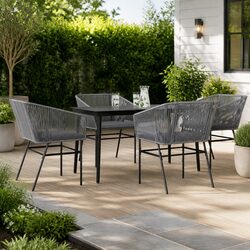 Garden Dining Set 5 Piece Outdoor Patio Furniture Grey PE Rattan with Cushions