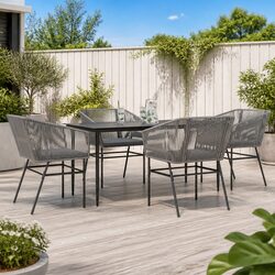 5 Piece Garden Dining Set Grey Poly Rattan Outdoor Furniture with Cushions