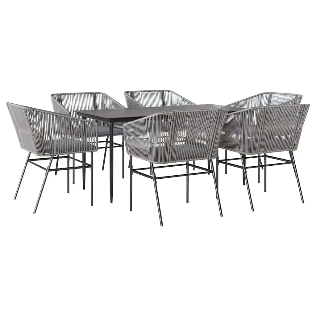 7 Piece Outdoor Dining Set Grey Poly Rattan Chairs Tempered Glass Table Garden Patio Furniture