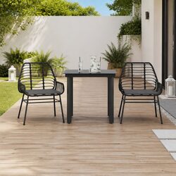 3 Piece Garden Dining Set Poly Rattan Chairs Glass Table Outdoor Patio Furniture