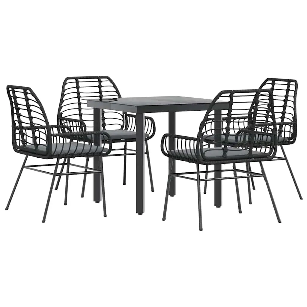 5 Piece Garden Dining Set Poly Rattan Glass Table Outdoor Patio Furniture Black