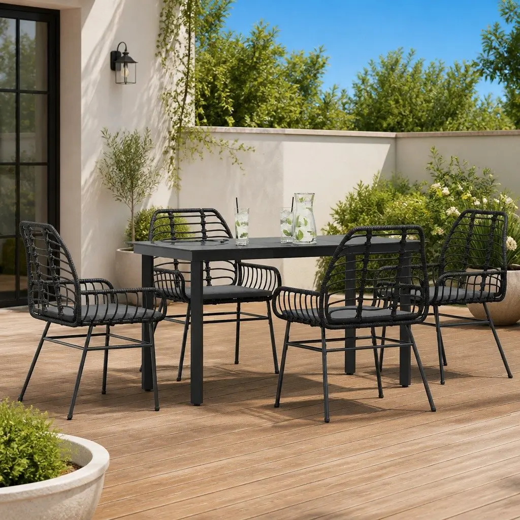 Garden Dining Set Black 5 Piece Outdoor Furniture PE Rattan Chair Table Patio