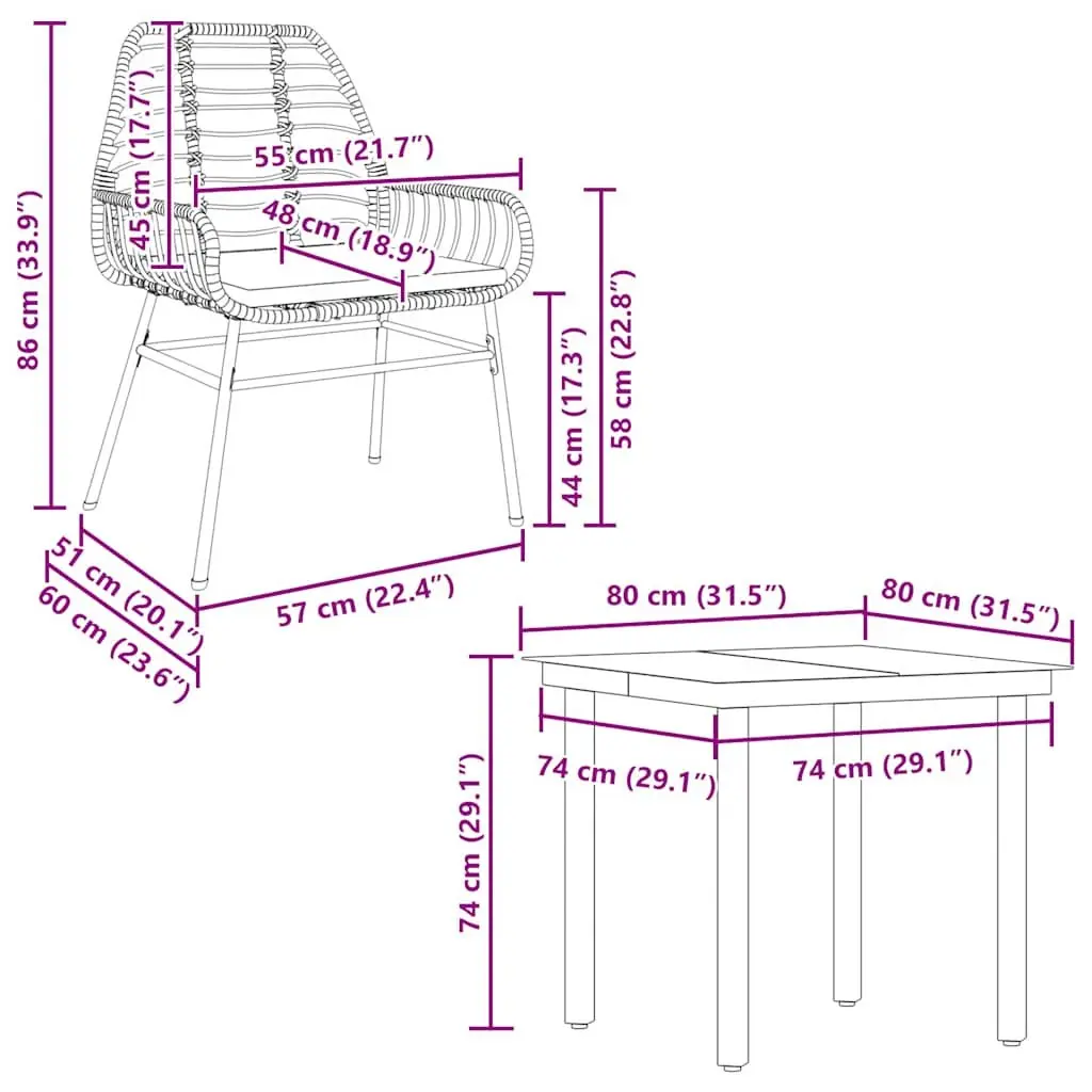 5 Piece Garden Dining Set Brown PE Rattan Steel Frame Tempered Glass Table Outdoor Furniture