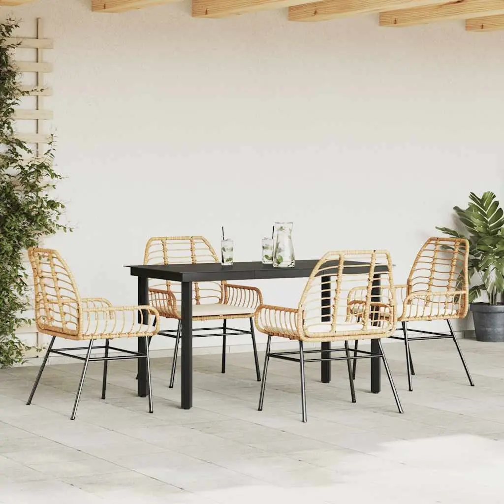 5 Piece Outdoor Garden Dining Set Brown Poly Rattan Patio Furniture with Cushioned Seats