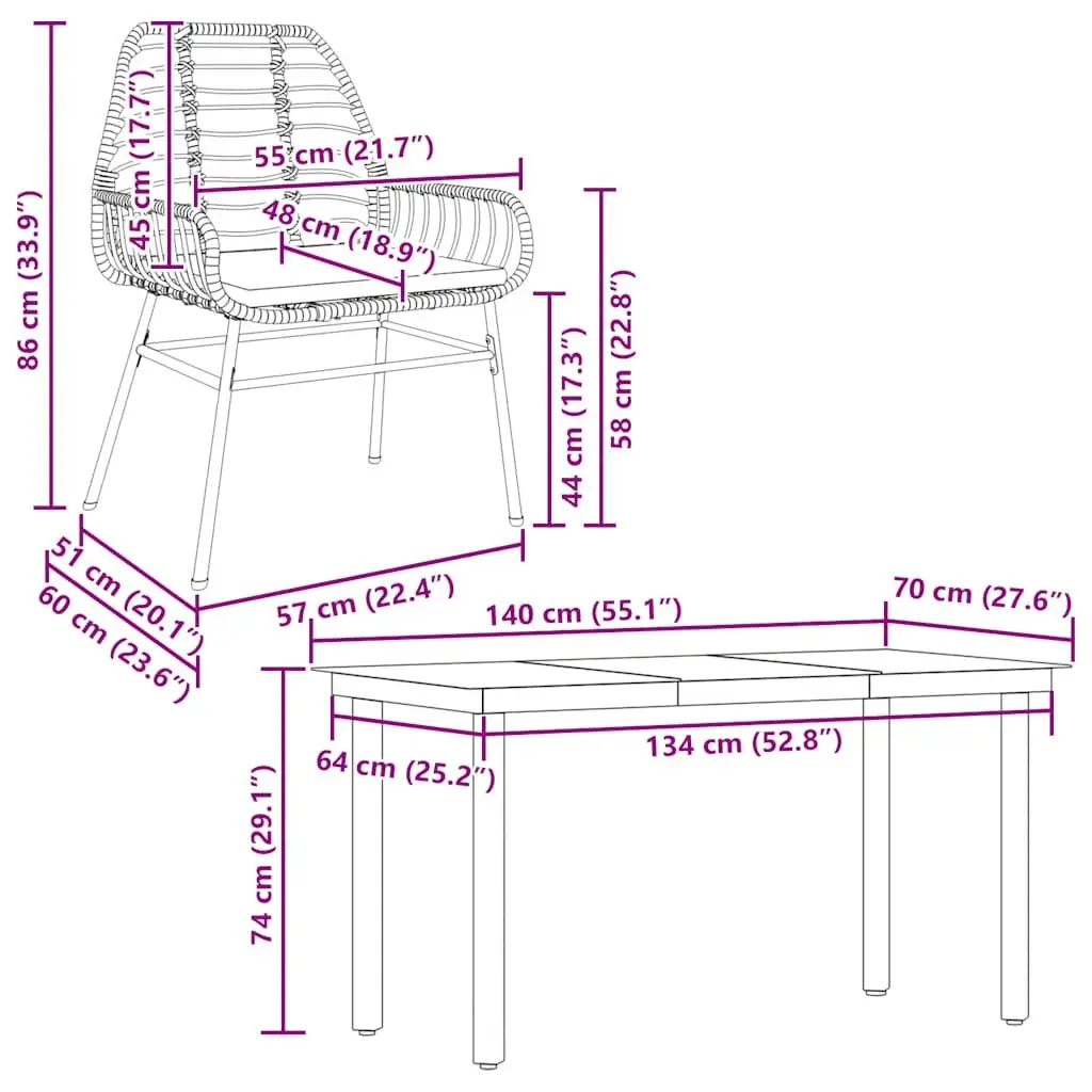 5 Piece Outdoor Garden Dining Set Brown Poly Rattan Patio Furniture with Cushioned Seats