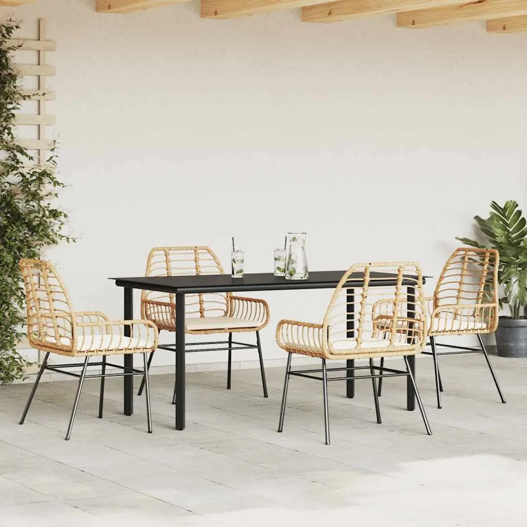 5 Piece Garden Dining Set Brown Cushioned Seating Durable Poly Rattan Frame