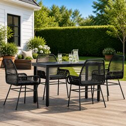 5 Piece Garden Dining Set with Cushions Black Outdoor Furniture Patio Table