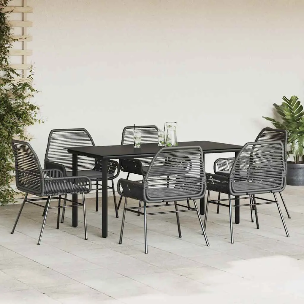 7 Piece Garden Dining Set Black Poly Rattan Glass Outdoor Furniture Patio Table