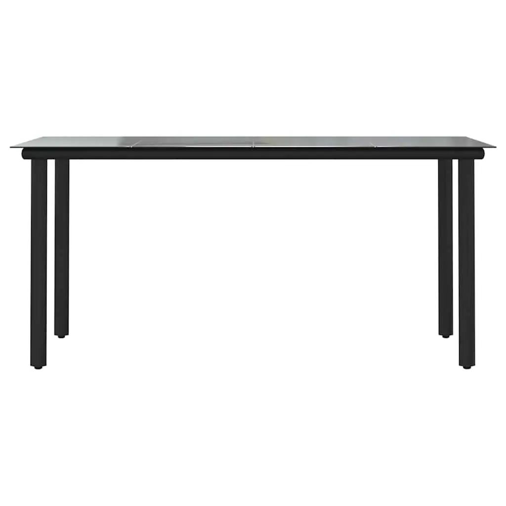 7 Piece Garden Dining Set Black Poly Rattan Glass Outdoor Furniture Patio Table