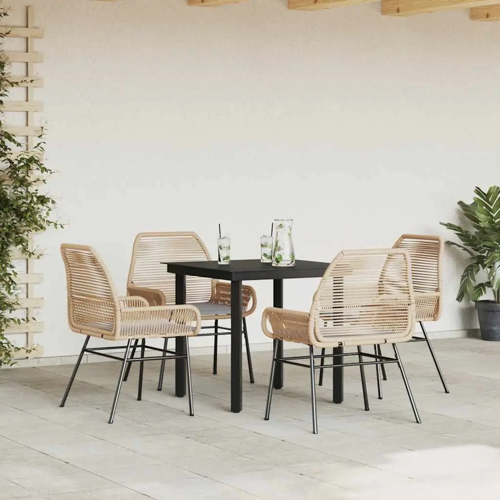 5 Piece Garden Dining Set Brown Poly Rattan Glass Outdoor Furniture