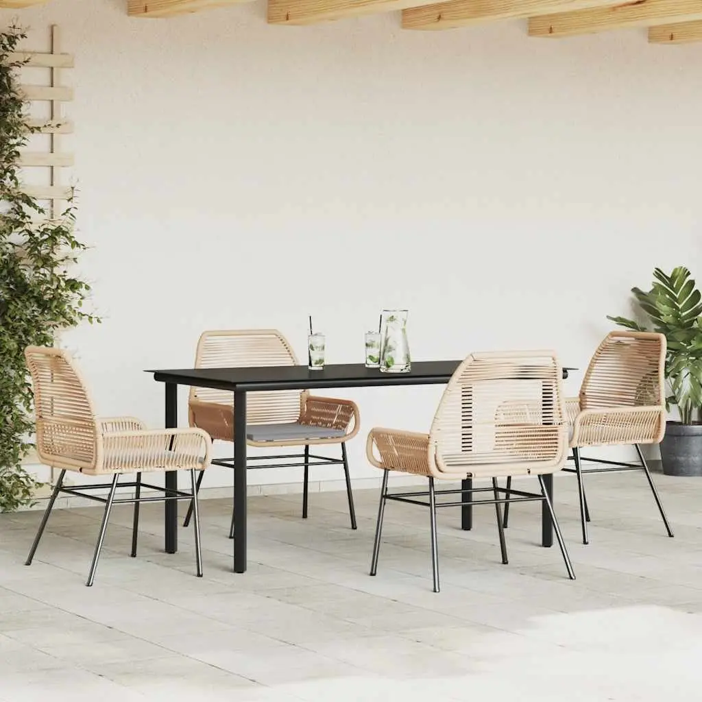 5 Piece Garden Dining Set Brown Poly Rattan Chair Table Weather Resistant Outdoor Furniture