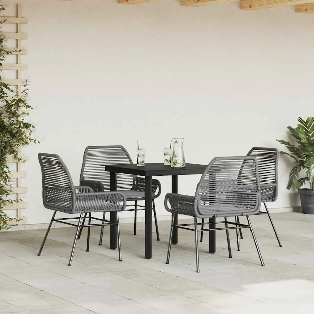 5 Piece Garden Dining Set Grey Poly Rattan Outdoor Furniture with Tempered Glass Table Top
