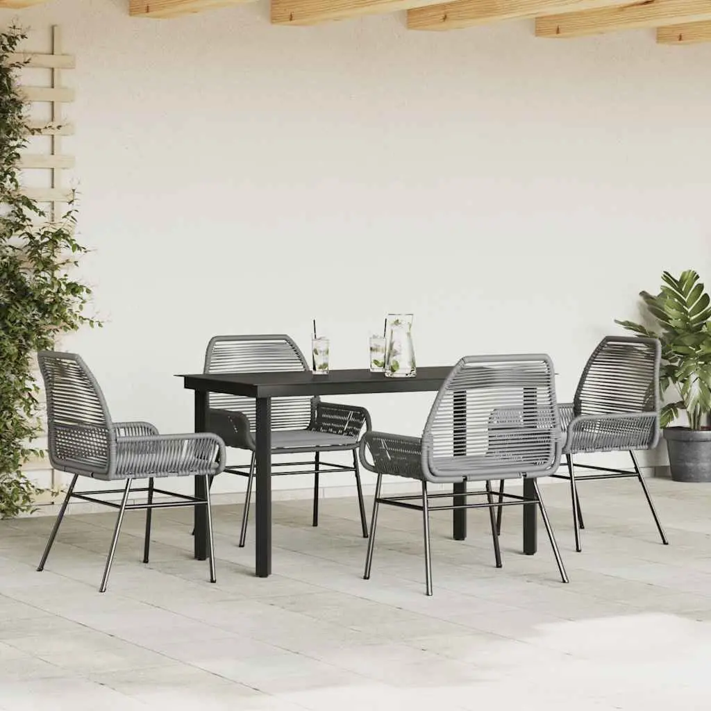 5 Piece Garden Dining Set with Cushions Grey Outdoor Patio Furniture Glass Table