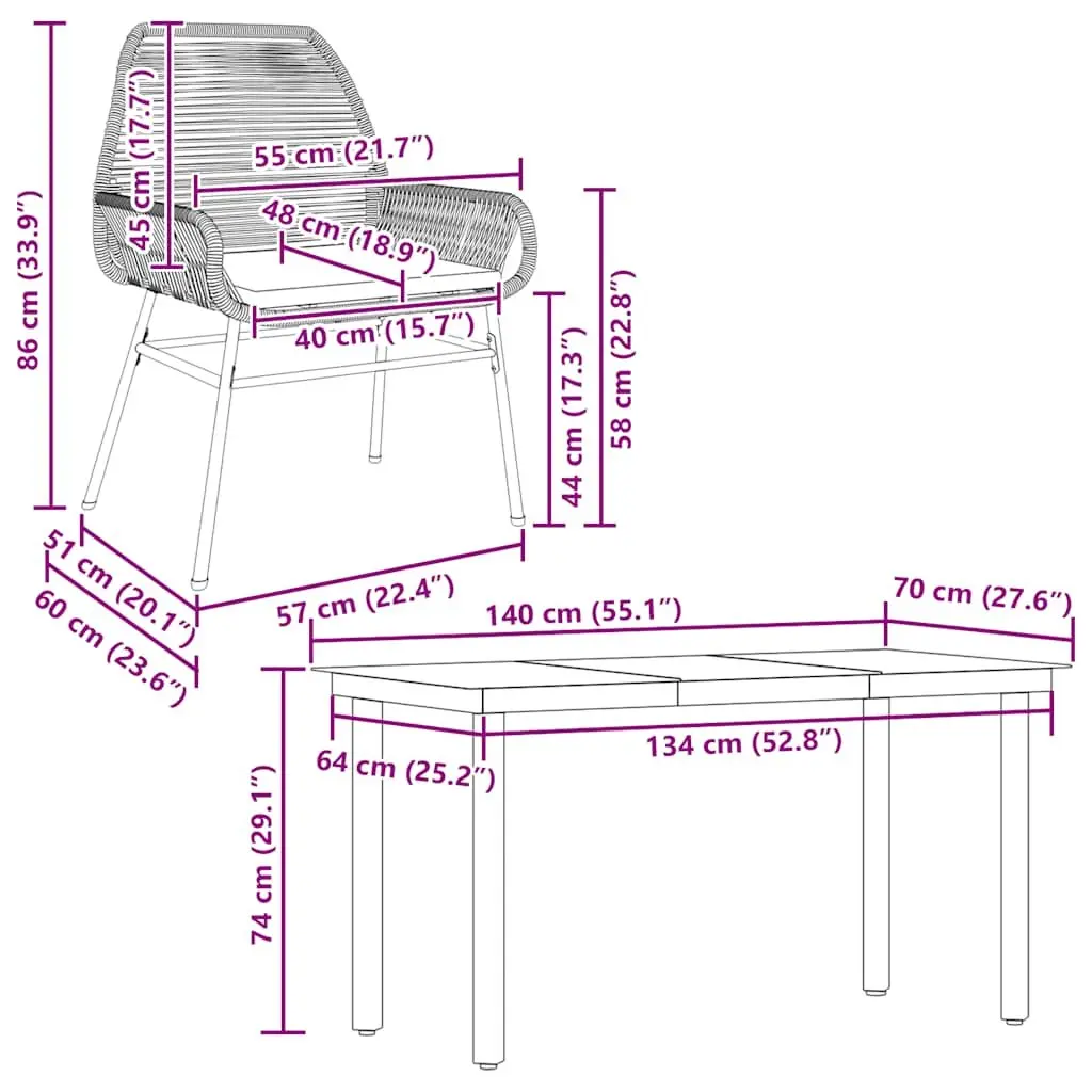 5 Piece Garden Dining Set with Cushions Grey Outdoor Patio Furniture Glass Table