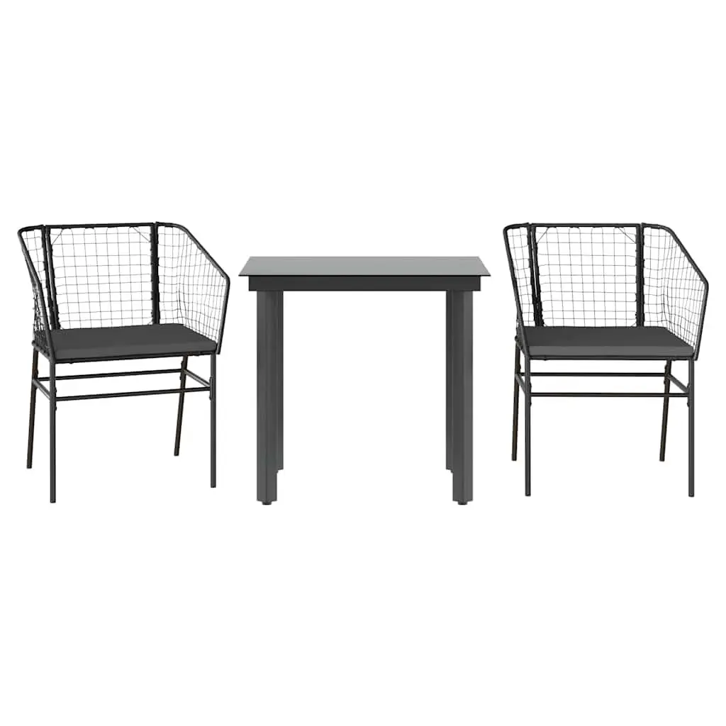 Garden Dining Set Black 3 Piece Outdoor Furniture Patio Table Chairs Poly Rattan