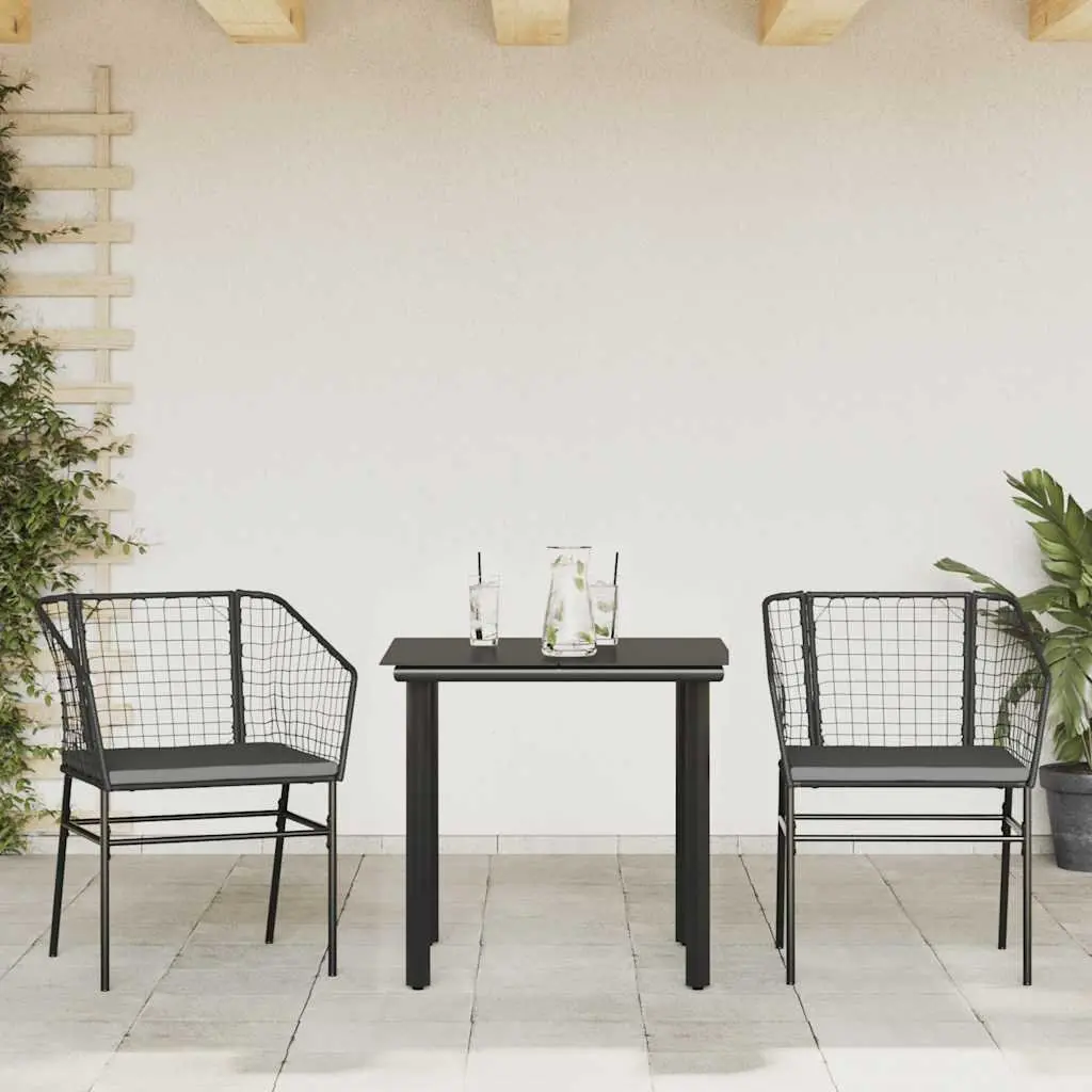 Garden Dining Set Black 3 Piece Outdoor Furniture Patio Table Chairs Poly Rattan