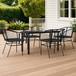 Garden Dining Set 5 Piece Outdoor Furniture Black Poly Rattan Glass Table Chairs