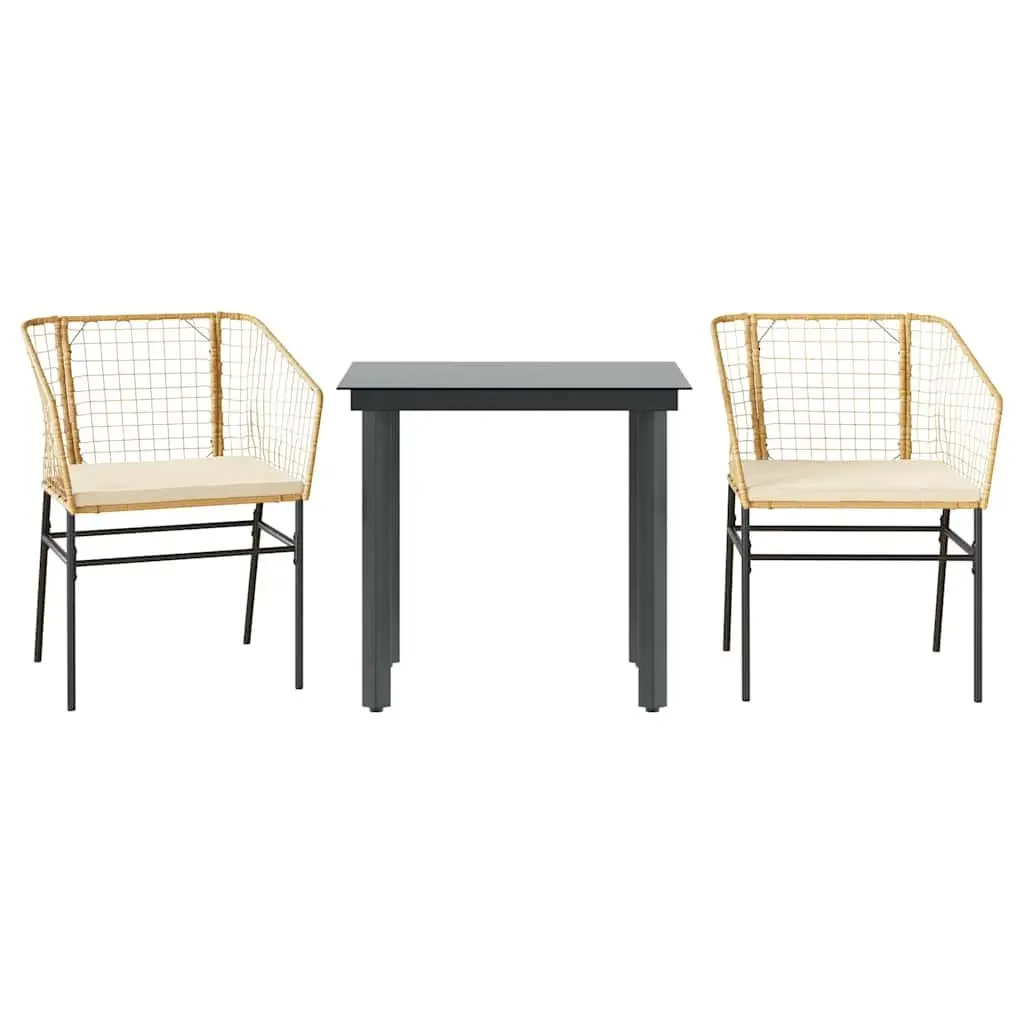 Garden Dining Set 3 Piece Outdoor Furniture Brown Poly Rattan with Cushions