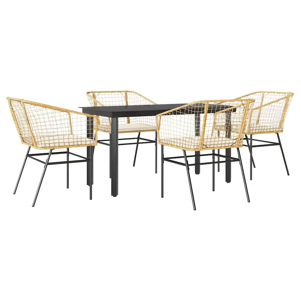 Brown Garden Dining Set 5 Piece Outdoor Patio Furniture Glass Table Cushions