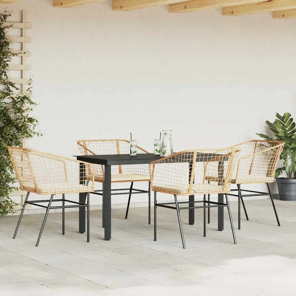 Brown Garden Dining Set 5 Piece Outdoor Patio Furniture Glass Table Cushions