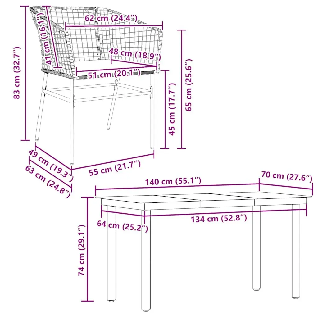 Brown Garden Dining Set 5 Piece Outdoor Patio Furniture Glass Table Cushions