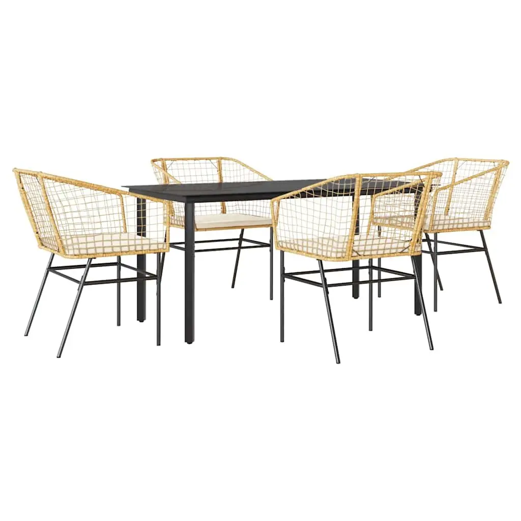 5 Piece Garden Dining Set Brown Poly Rattan Glass Patio Table Outdoor Furniture