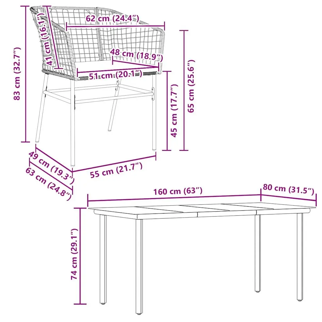 5 Piece Garden Dining Set Brown Poly Rattan Glass Patio Table Outdoor Furniture