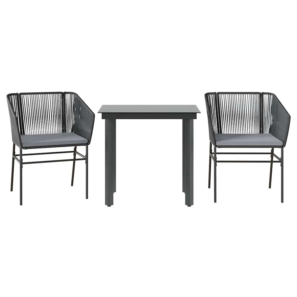 Garden Dining Set 3 Piece Outdoor Furniture Table Chairs Cushions Black Rattan