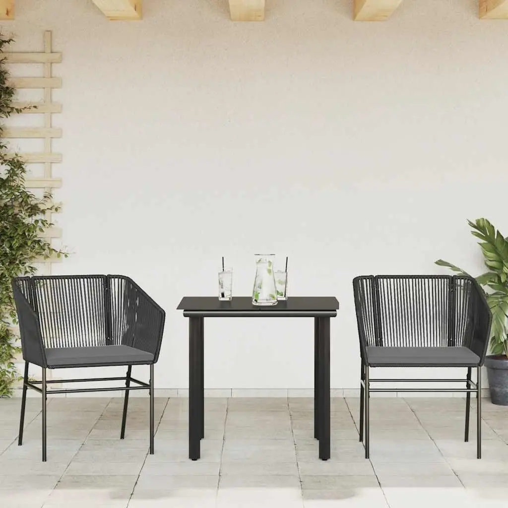 Garden Dining Set 3 Piece Outdoor Furniture Table Chairs Cushions Black Rattan