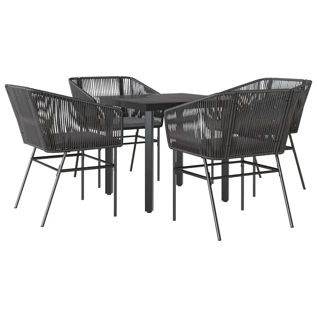 Black 5 Piece Outdoor Dining Set Poly Rattan Frame Tempered Glass Table with Cushions