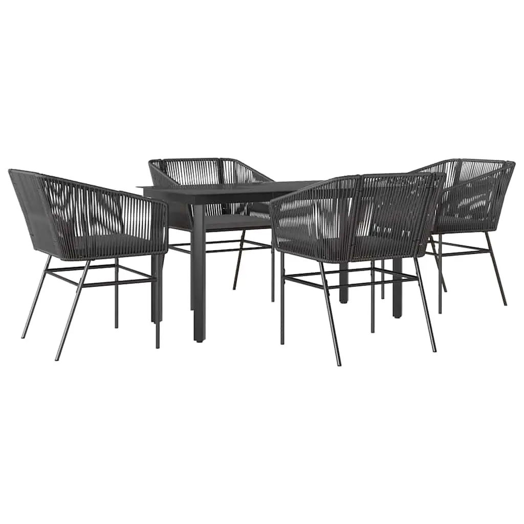 Garden Dining Set Black 5 Piece Outdoor Furniture Rattan Glass Table Cushions