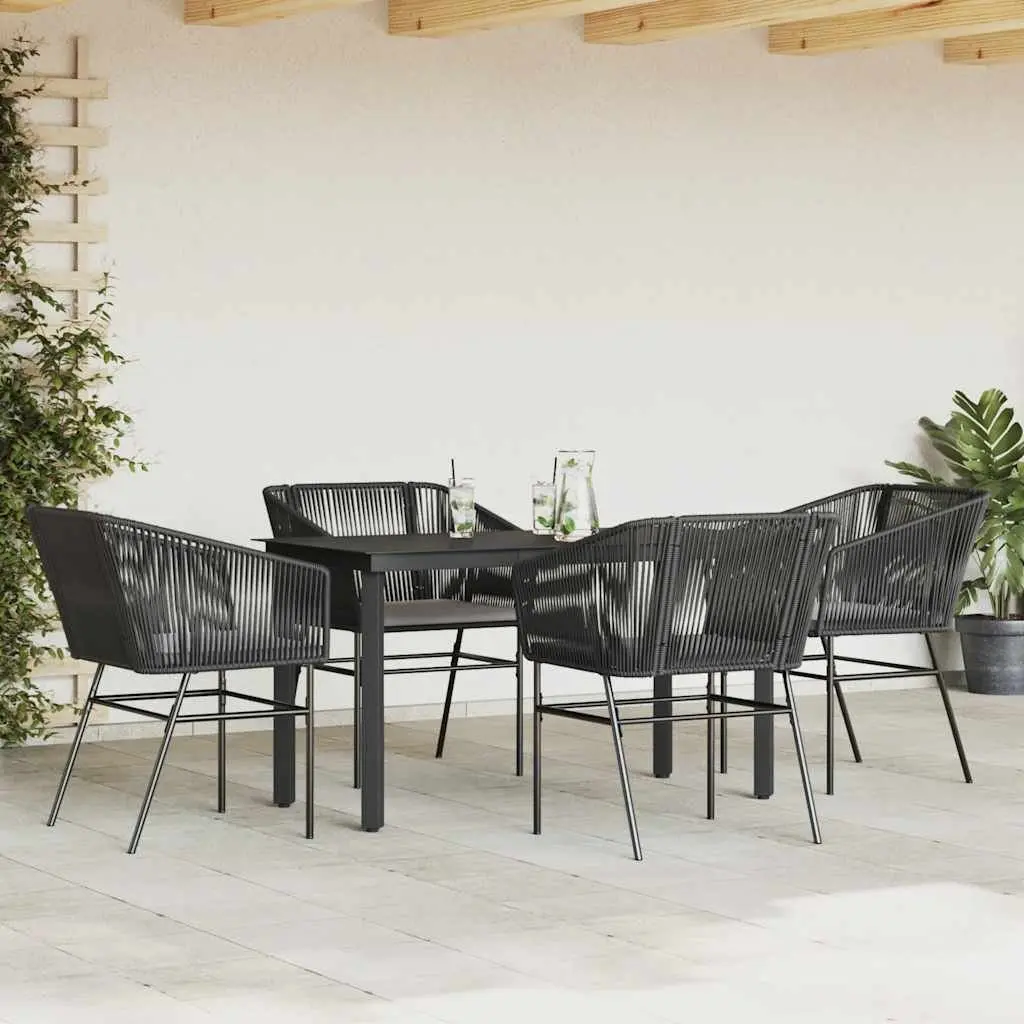 Garden Dining Set Black 5 Piece Outdoor Furniture Rattan Glass Table Cushions