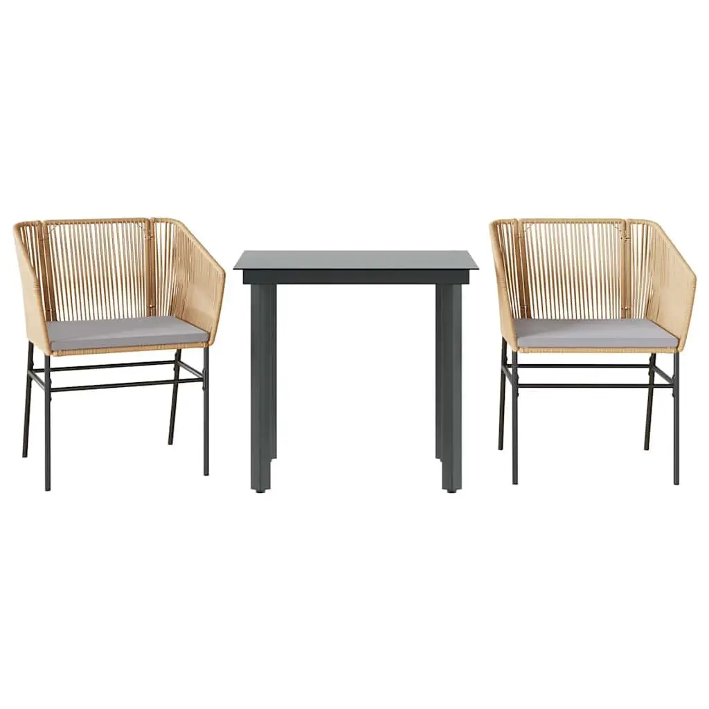 Garden Dining Set Brown 3 Piece Poly Rattan Outdoor Furniture Patio Table Chairs