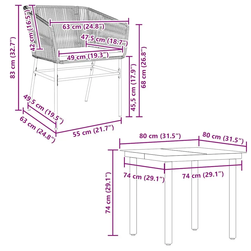 Garden Dining Set Brown 5 Piece Poly Rattan Outdoor Furniture with Glass Table