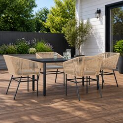 5 Piece Garden Dining Set Brown Poly Rattan Outdoor Furniture with Cushions